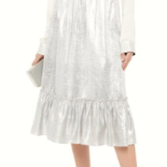 Shrimps Pearl bow embellished metallic jacquard skirt silver size 8 - Picture 11 of 12